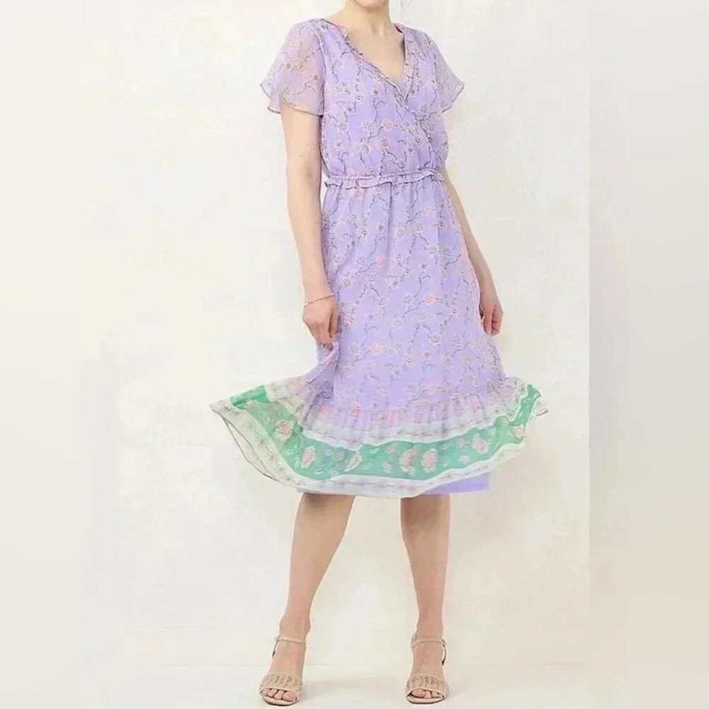 Floral Ruffle Faux Wrap Midi Dress